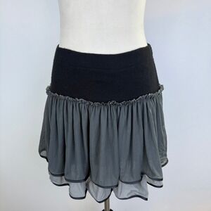 Brow-NY New York Black Knit Grey Mesh Tiered Ruffle Fairy Mini Skirt Womens Sz S